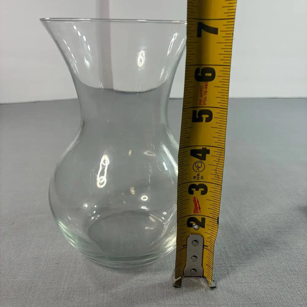 Clear Glass Flower Vase 7 Inch Flared Rim Bulbous Round Base Floral Centerpiece